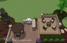 665 sq. ft. - Contrasting Paver Patio Design with Grill Station-Bar – MyPatioDesign.com Designing Tools, Rectangle Patio, Seat Wall, Rent House, Patio Pavers Design, Seaside Garden, Outdoor Patio Bar, Backyard Designs