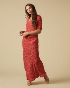 Simple and chic. Saskia Clothing Red Relaxed Fit Dress For Spring, Modest Red Spring Dress, Brunch Midi Dress With Relaxed Fit, Relaxed Fit Midi Dress For Brunch, Relaxed Fit Viscose Midi Maxi Dress, Relaxed Fit Viscose Midi Dress, Feminine Summer Outfits, Modest Midi Dress, Helena Dress