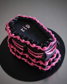 Food and Drink: #foodie, #recipes, #cooking, #food inspiration Goth Sweet 16, I Hate Birthdays, Bday Cake Design, Coffin Cake, Goth Birthday, Emo Party, Rip To My Youth, Monster High Cake, Spooky Birthday