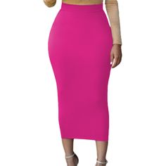 Solid Rosy High-waisted Bodycon Maxi Skirt Trendy Stretch Maxi Pencil Skirt, Trendy High Waist Stretch Maxi Skirt, Solid Bodycon Casual Bottoms, Solid Color Casual Bodycon Bottoms, Casual Solid Color Bodycon Bottoms, Trendy Fitted High Waist Maxi Skirt, Casual High Waist Bodycon Bottoms, Casual High Waist Bodycon Skirt, Trendy Stretch Solid Color Pencil Skirt