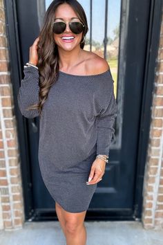 Turn heads with our versatile Off The Shoulder Ribbed Dress! Wear it on or off the shoulder for a flirty look. Made with lightweight and stretchy fabric, it accentuates your figure. Perfect for any occasion, this dress is sure to flatter you in all the right ways! Fit: She is wearing her true size medium. Fits true to size. If in between sizes, size down. Off-shoulder Ribbed Dress For Night Out, Casual Stretch Midi Dress Off-shoulder, Casual Stretch Off-shoulder Midi Dress, Spring Off-shoulder Ribbed Dress, Spring Ribbed Off-shoulder Dresses, Summer Neutrals, Spring Staples, Tank Romper, On Or Off