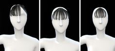 three different views of a mannequin's head with hair in the middle