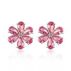 14K Solid Gold or Sterling Silver 12 Pieces 3 x 5 mm Pink Tourmaline｜Pink｜Pear｜Eye Clean Pink Tourmaline CTW: 2.30 Diamond Grade: G Color｜VS Clarity Diamond CTW: 0.03 Measurements: 1/2 " length｜1/2 " width Pink Gemstone Flower-shaped Jewelry, Pink Flower Jewelry With Prong Setting, Pink Gemstone Flower-shaped Earrings, Pink Gemstone Earrings In Flower Shape, Pink Gemstone Earrings With Flower Shape, Pink Tourmaline, Colored Diamonds, Sterling Silver Earrings, Tourmaline