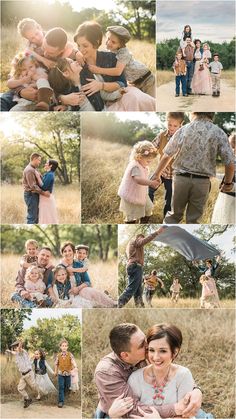 a collage of family photos taken in an open field