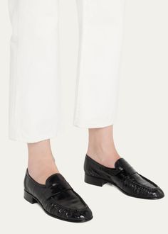 THE ROW Soft Leather Flat Loafers - Bergdorf Goodman Fall Winter Shoes, Flat Loafers, Evening Flats, Cocktail Jacket, Formal Style, Pump Sandals, Leather Flats, Shoe Style, Bergdorf Goodman