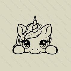 a cute little pony with big eyes and a horn on it's head, sitting down