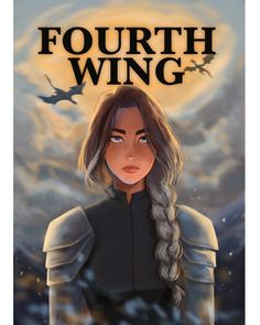 the cover to fourth wing, featuring a woman with long hair and braids in front of