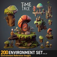 the environment set includes different types of plants and rocks, including mushrooms, trees, and other things