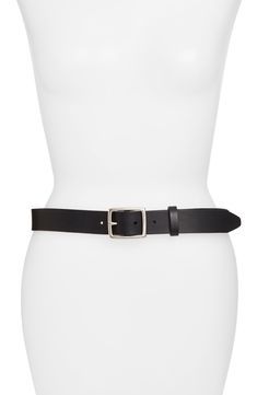 A classic buckle fronts a sleek belt made from smooth leather. 1 1/4" belt width; 2" x 1 3/4" buckle Leather Made in the UK Makeup Clothes, Studded Belt, Black Bottoms, Leather Belts, Belt Size, Jet Black, Belts For Women, Rag & Bone, Style Me Pretty