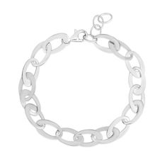 Increase the style factor of your looks with this bold oval-shaped link chain bracelet. Hollow sterling silver 8.7mm-wide oval-shaped links 8.0-inch chain with 1.0-inch extender; lobster claw clasp Modern Charm Bracelet With Solid Oval Link, Silver Oval Link Chain Bracelet, Silver Paperclip Bracelet With Chunky Oval Link, Chunky Chain Oval Bracelet, Classic Sterling Silver Bracelet With Chunky Oval Links, Silver Charm Bracelet With Oval Link, Modern Charm Bracelet With Adjustable Chain And Oval Link, Modern Sterling Silver Bracelet With Adjustable Oval Link Chain, Silver Oval Link Charm Bracelet