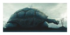 an image of a giant tortoise in the middle of nowhere with trees on top