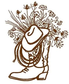 a drawing of a cowboy boot with flowers in it