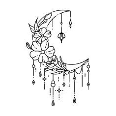 the letter c is decorated with flowers and raindrops, which are hanging from strings