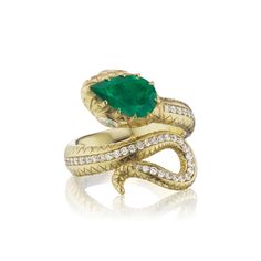 Jenna Grosfeld, founder and designer of Jenna Blake, is inspired by her deep love for vintage collectibles, art history, and worldly travels. The designer aims to celebrate natural motifs that carry historical symbolism by using unexpected yet complementary hues, patterns, bold shapes, and textures. Grosfeld’s handcraf Unconventional Engagement Rings, Emerald Engagement Rings, Natural Motifs, Rings Beautiful, Emerald Engagement, Snake Ring, Deep Love, Emerald Engagement Ring, Green Beauty