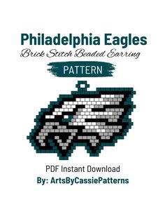 the philadelphia eagles pixel stitch board pattern is shown in black and white, with text that reads