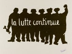 a group of people standing next to each other with the words la lutte continue