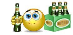 an emoticive smiley face next to bottles of beer