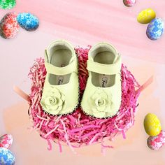 These Adorable Mary Jane Style Baby Shoes Are Perfect For Any Special Occasion Or Everyday Wear. With A Snap Closure, They Are Easy To Put On And Take Off, And The Faux Leather Outsole Makes Them Comfortable For Little Feet. They Come In A Beautiful Green Pear Color With A Patent Leather Upper Material That Will Make Any Little Princess Feel Like Royalty. The Shoes Feature A Variety Of Themes Including Easter, Flowers, Roses, Butterflies, Holidays, Baby Showers, Birthdays, Special Occasions, St. Cream Closed Toe Leather Shoes For Spring, Cute Spring Mary Janes For Party, Cute Mary Janes For Spring Party, Cute Spring Party Mary Janes, Spring Gift Booties With Soft Sole, Spring Non-slip Mary Janes, Cute Mary Janes With Round Toe For Spring, Cute Spring Mary Janes With Closed Toe, Spring Cute Mary Janes With Round Toe