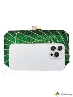 BirdinBag - Green Rhinestone Chain Clutch: Luxurious Evening Party Handbag Square Green Shoulder Bag For Party, Green Square Shoulder Bag For Party, Party Shoulder Bag With Rhinestones, Rectangular, Green Clutch Bag For Party, Green Clutch Shoulder Bag For Party, Green Clutch For Party, Rectangular Evening Bag With Rhinestones For Night Out, Rectangular Chain Shoulder Bag For Parties, Rectangular Rhinestone Evening Bag For Night Out