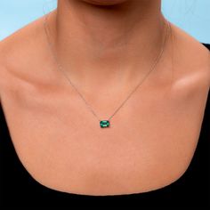 Beautiful Emerald Necklace. A staple in your jewelry collection. Handmade in New York City of polished 14k white gold. Genuine Emerald Weight: 1.35 ct. total weight Gold Weight :1.92 gram Diamond Tennis Necklace, 14k Yellow Gold Necklace, Solitaire Necklaces, Emerald Necklace, White Gold Necklaces, Tennis Necklace, Emerald Gemstone, Jewelry Lover, Emerald Cut