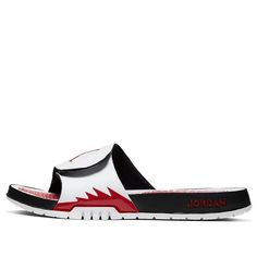 Air Jordan Hydro 5 Retro Slide 'White Fire Red' 555501-101 - KICKS CREW White Sporty Slides For Outdoor, Red Cushioned Slides For Streetwear, Casual White Slides For Outdoor, Casual Red Slides For Outdoor, Sporty White Slides For Sports, Red Fire, Nike Jordan, New Shoes, Air Jordan