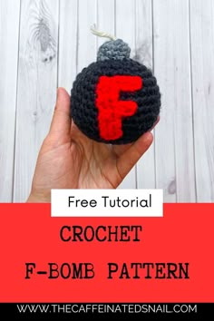 a crochet pumpkin with the letter f on it and text overlay that reads free pattern