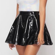 Faux Leather Black Vinyl Skater Skirt By Cemi Ceri From Soho Girl. Half-Zip Back. 95% Polyester, 5% Spandex. Nwot, Never Worn. Laid Flat Measurements: Waist: 13.5” Length: 16” Vinyl Skirt, Vinyl Skirting, Black Vinyl, Half Zip, Soho, Skater Skirt, Womens Skirt, Faux Leather, Spandex