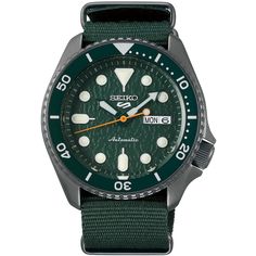 A fantastic looking Seiko watch from the 5 Sports collection which has been delivering high levels of reliability, durability, performance and value within mechanical watches for over 50 years. With a modern makeover, this watch retains this but is housed within a stylish stainless steel case with a hard coating. The textured green dial features a day/date window and hands and indices with a lumibrite finish. A see-through case back, green unidirectional rotating bezel and green nylon strap comp Affordable Automatic Watches, Casio Edifice, Seiko 5 Automatic, Ben Nevis, Seiko Automatic, Seiko 5