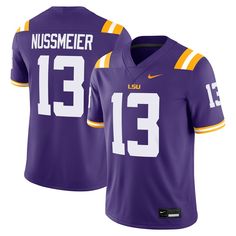 Support your favorite player every time you sport this LSU Tigers NIL Football Game Jersey! It features heat-sealed name and number graphics. Its lightweight fabric will keep you cool and dry in a replica of what Garrett Nussmeier and the LSU Tigers wear on on game day. Nike Sports Season Jersey For Fans, Nike Sports Fan Jersey, Nike Sports Jersey For Sports Season, Nike Football Season Sports Jersey, Nike Sporty Jersey For Game Day, Nike Collegiate Jersey With Team Name, Nike Collegiate Sports Jersey, Nike Moisture-wicking Jersey For Sports, Nike Jersey With Team Name For Sports