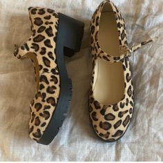 Mary Jane’s In A Soft Leopard Print With Heels, Really Good Construction And Never Used New, But No Box Cheetah Print Shoes, Mary Jane Platform Shoes, Urban Outfitters Shoes, Print Block, Platform Mary Janes, Mary Jane Heels, Mary Jane Shoes, Platform Sneakers, Platform Boots