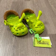 Crocs Are Brand New. Shrek Dreamworks, Toddler Boy Shoes, Crocs Shoes, Shrek, Clogs Shoes, Green And Brown, Dreamworks, Toddler Boys, Lime Green