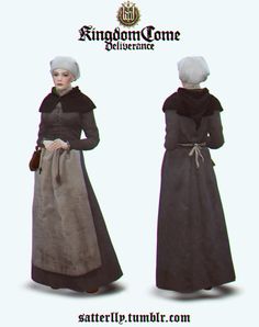 two women in long dresses and bonnets standing next to each other with the caption kingdom come deliverance