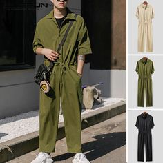 Compre Fácil, Viva Melhor! Aliexpress.com Casual Men Pants, Half Sleeve Jumpsuit, Jumpsuit Men, Men Pants, Casual Rompers