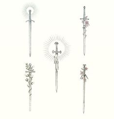 four different types of swords with flowers on them