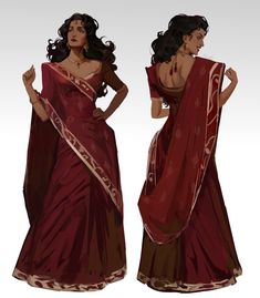 a woman in a red and brown sari