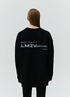 Sweatshirt ALMZV Black Oversized Long Sleeve Logo Print Sweatshirt, Oversized Long Sleeve Sweatshirt With Logo, Oversized Sweatshirt With Text Print And Drop Shoulder, Oversized Text Print Sweatshirt With Drop Shoulder, Oversized Drop Shoulder Sweatshirt With Text Print, Oversized Text Print Sweatshirt For Loungewear, Oversized Logo Print Crew Sweatshirt, Oversized Crew Sweatshirt With Logo Print, Trendy Oversized Sweatshirt With Logo Print