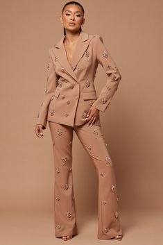 Verona Embellished Pant - Mocha Classy Suits, Embellished Jacket, Luxe Fashion, Prom Party Dresses, Bottom Clothes, Matching Dresses, Colored Blazer, Verona, Active Wear For Women