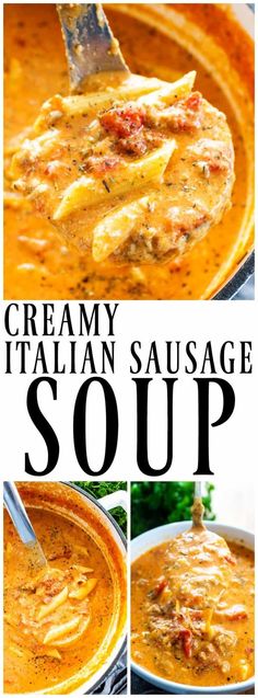 creamy italian sausage soup in a skillet