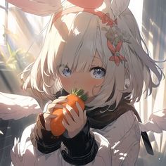 Cute Easter Rabbit Anime Angel Girl Eating Carrot wallpaper Female Rabbit, Girl Eating, Rabbit Wallpaper, Cute Eyes Drawing, Angel Girl, Anime People