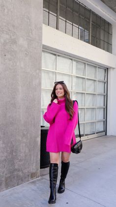 Winter Outfits | Breana Monique - sweater dress, pink dress, galentines, pink sweater dress, amazon fashion, winter outfits, easy outfits, valentines day outfits Winter Pink Dress, Amazon Fashion Winter, Pink Dress Outfit, Fashion Winter Outfits, Valentines Day Outfits, Pink Dress Outfits, Pink Sweater Dress, Easy Outfits, Dress Amazon