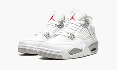 The Air Jordan 4 GS “White Oreo” is the youth sizing of the Summer 2021 colorway that combines two popular styles of Michael Jordan’s fourth signature shoe into one design.  The colorways we’re referring to are the Jordan 4 “Oreo” and “White/Cement,” which are combined together to form the predominantly monochromatic white design of the “White Oreo. ” Like the “White/Cement,” the ��“White Oreo” features a white tumbled leather construction with cement grey speckling on the eyelets and on the paint Jordan 4 Oreo, Oreo Shoes, Air Jordan Retro 4, Basketball Silhouette, Jordan 4 White, Jordan Retro 4, Jordan 10, Jordan 8, Jordan 7