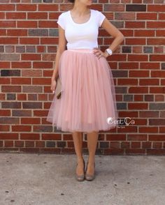 Colette Gray Pink Soft Tulle Skirt - Midi - C'est Ça New York Beige Tulle Skirt, Tulle Skirt Outfit, Puffy Tulle Skirt, Tea Length Tulle, Bridesmaid Skirts, Pink Tulle Skirt, Tulle Midi Skirt, Layered Tulle Skirt, 90's Fashion