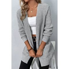 Season:Winter,Fall; Sleeve Length:Long Sleeve; Look After Me:Machine wash; Gender:Women's; Style:Casual,Daily; Elasticity:Micro-elastic; Occasion:Home,Weekend,Work,Daily; Sweaters Type:Cardigan; Top Length:Long Tops; Fit Type:Loose Fit; Pattern:Solid Color; Design:Knitted,Textured; Neckline:Crew Neck; Front page:FF; Listing Date:09/06/2024; Production mode:External produce Elegant Blazers, Sweaters Cardigan, Rib Knit Cardigan, Cardigan Casual, Gilet Long, Winter Vest, Long Sleeve Knitted Cardigan, Gray Cardigan, Winter Cardigan