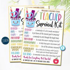 two teacher's survival kit printables for teachers