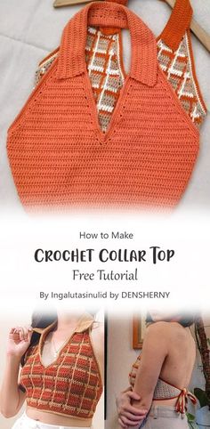 the crochet collar top is shown with instructions to make it