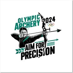 an olympic archery t - shirt with the text aim for precision in front of it