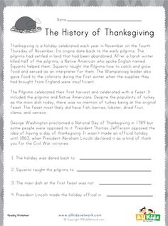 Thanksgiving Story For Kids, Thanksgiving Reading Comprehension, History Of Thanksgiving, Thanksgiving Scripture, Thanksgiving Readings, Thanksgiving History, Thanksgiving Lessons, Thanksgiving Stories, Thanksgiving Worksheets