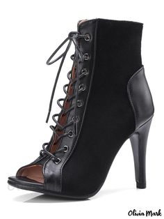 Olivia Mark - Suede Open Toe Lace Up Womens High Heel Booties: Stylish Sandal Boots Offering Elevated Comfort Summer Boot, Summer Boots Ankle, Comfortable High Heels, Summer High Heels, Dance Boots, Kitten Heel Boots, Casual High Heels, Summer Boots, High Heel Slippers