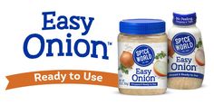 two jars of easy onion next to each other with the words, easy onion ready to use