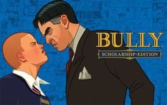 an animated image of two men facing each other, with the words bullly on them